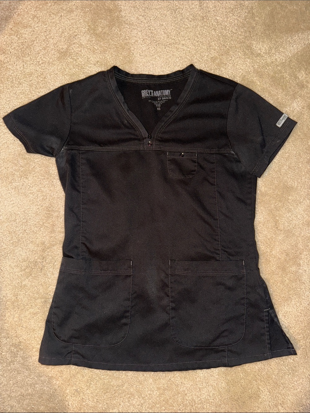 Grey's Anatomy Black V-Neck Short Sleeve Scrub Top